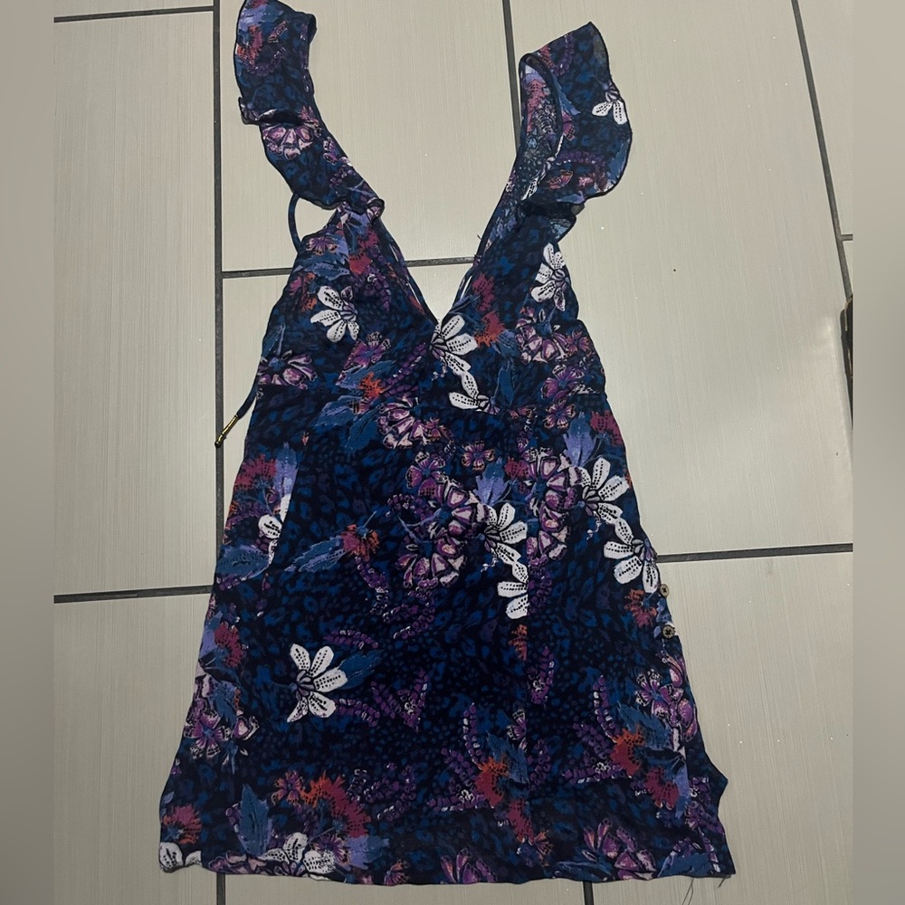 Free People Josie Deep V Neck Mini Dress Sleeveless